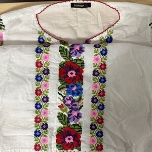 Durga White Floral Embroidered Blouse